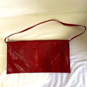 Oversized Red Patent Ostrich Clutch
